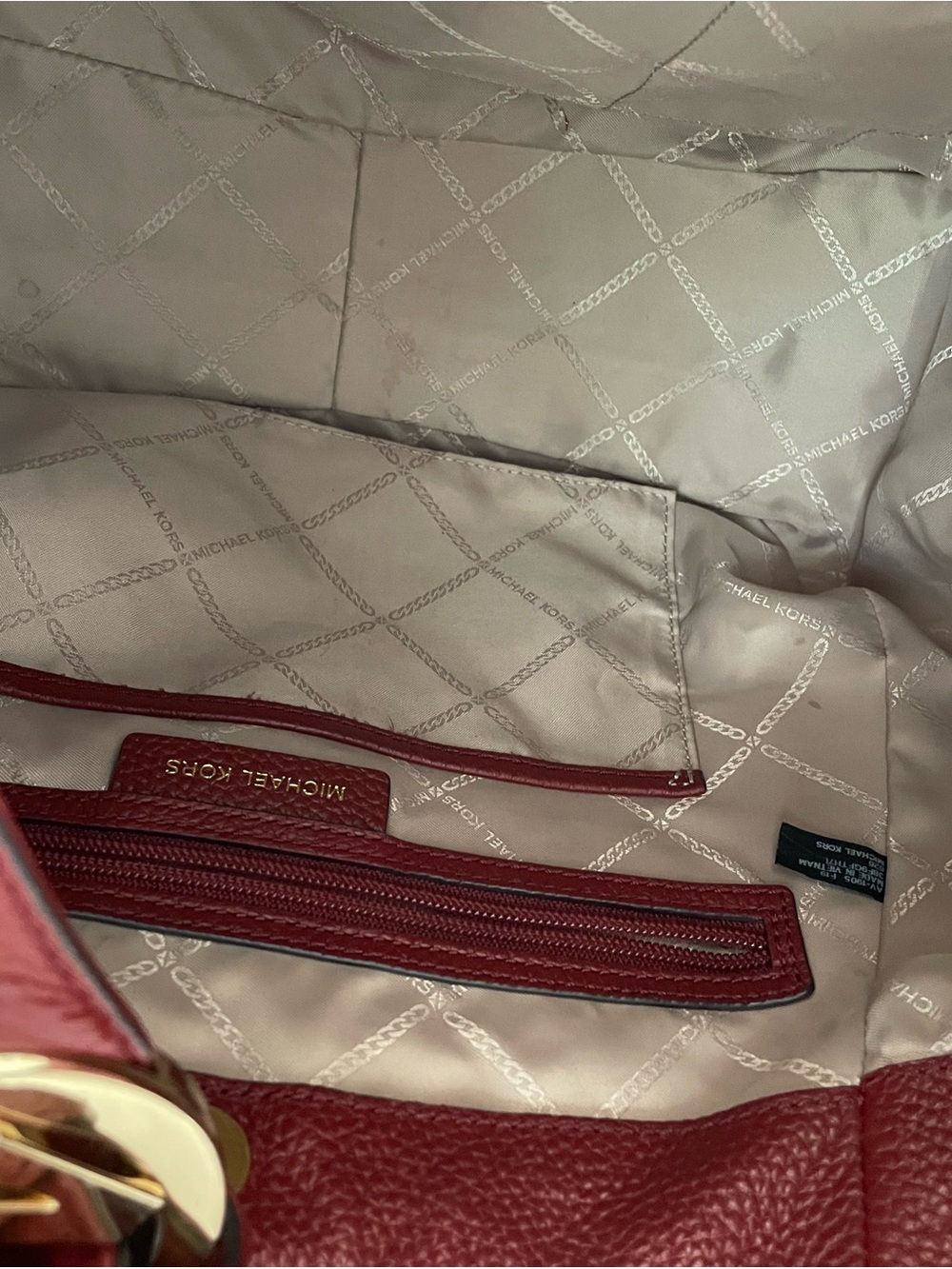 Michael Kors Large Pebbled Leather Hobo Shoulder Bag Burgundy Wine Gold Tone - Picture 11 of 13
